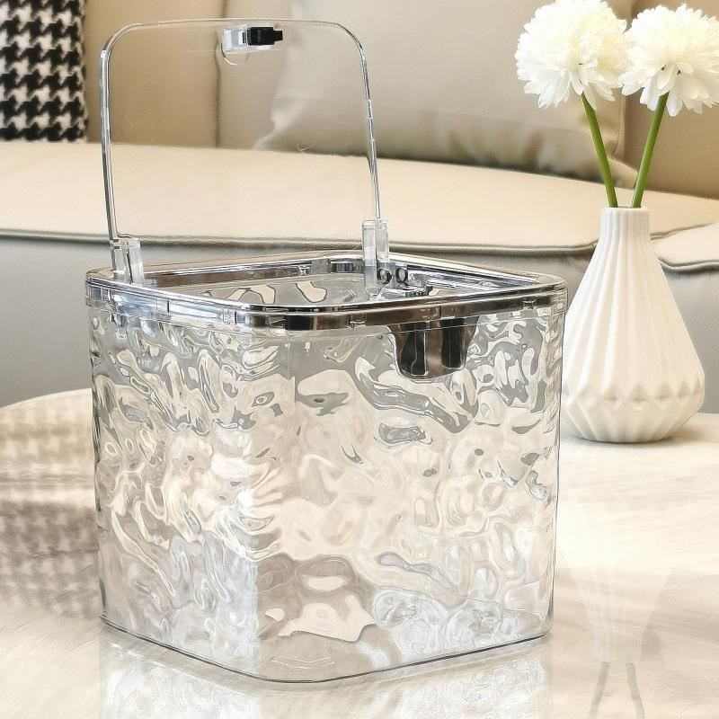 Mini Desktop Trash Can with Spring Cover and Glacier Design