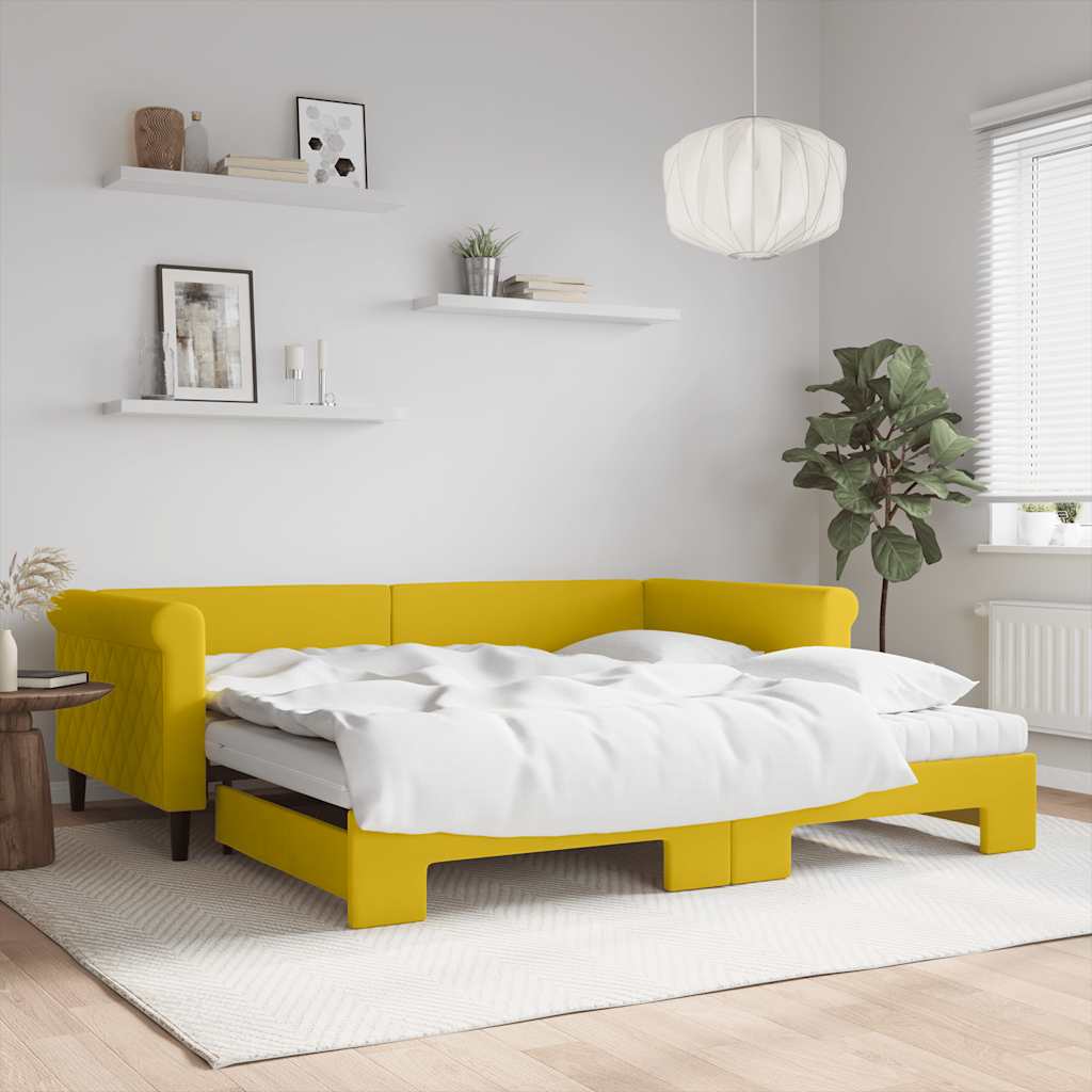 Extendable Daybed with Mattresses Yellow 100x200 Cm Velvet