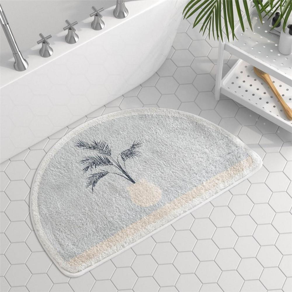 Scandinavian Style Geometric Semi Circle Bathroom Floor Mat Plush Water Absorbent Non Slip Floor Mat Home Decoration