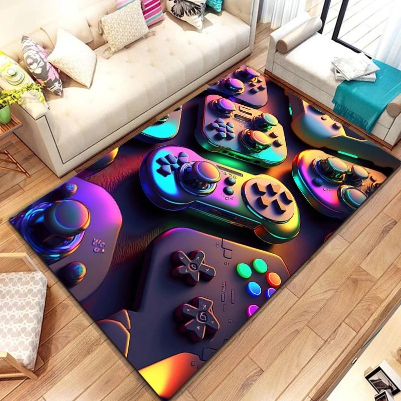 3D 80er Jahre Gamer Controller Bereichsteppich Groß, Teppich für Wohnzimmer Schlafzimmer Küchendekoration, Kinder Spiel Spiel Rutschfeste Bodenmatte