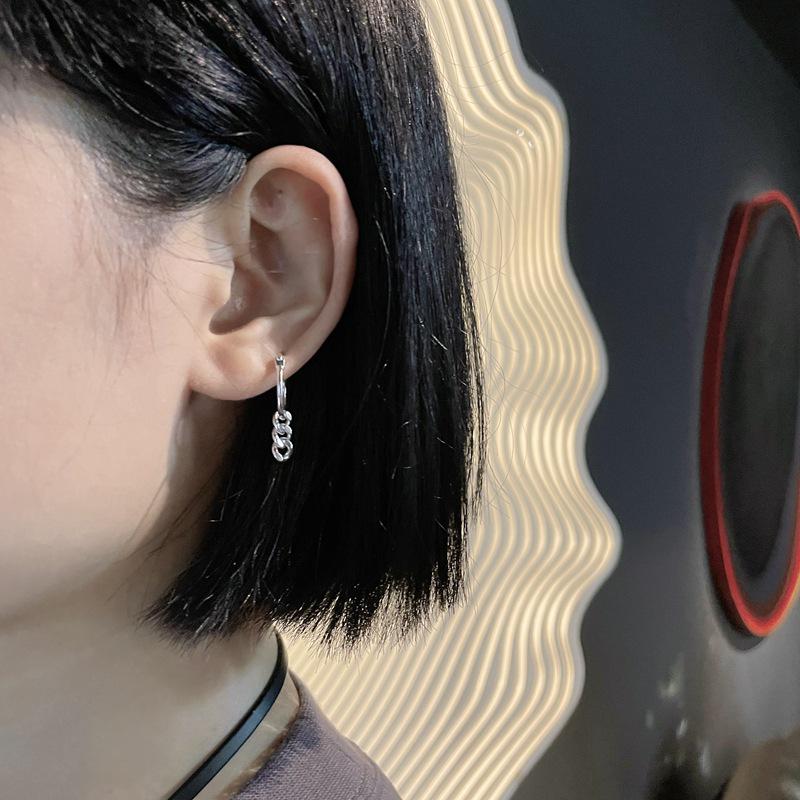 Geometric S925 Sterling Silver Chain Earrings - Personalized Cool Style for Women with Niche Design Temperament