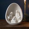 Minimalist Religious Decor Mini Nativity Scene Figurine, Christmas with Holy Family in Egg, Unique Souvenirs 3D Printed Tabletop Ornament for