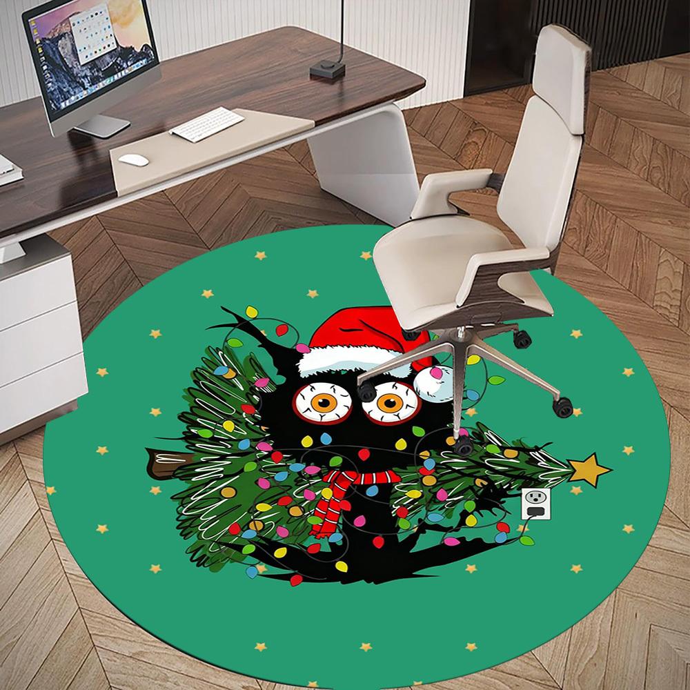 1pc Christmas Cat Round Chair Mat Office Area Rug - Non-Slip, Floor Mat for Office, Bedroom, Ideal Home Decor Gift C0112026