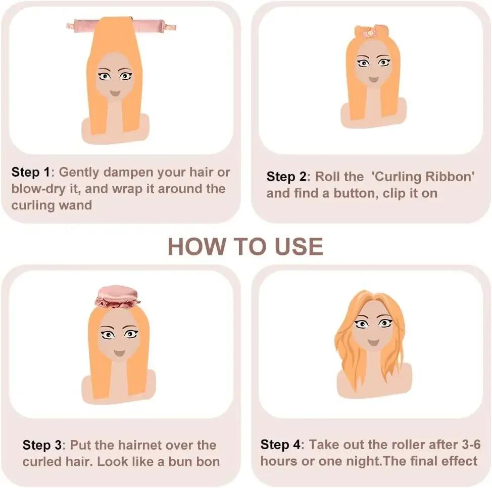 2/4 szt. Zestaw wałków do loków bez ciepła Bez ciepła Lokówka do włosów Jedwabne loki Miękkie wałki do włosów Opaska do spania Lokówki do włosów Narzędzia do stylizacji