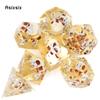 7 Pcs Yellow Skull Resin White Number Sharp Edge Dice Polyhedral Dice Suitable For Role-Playing Dice PropBoard Game Gift