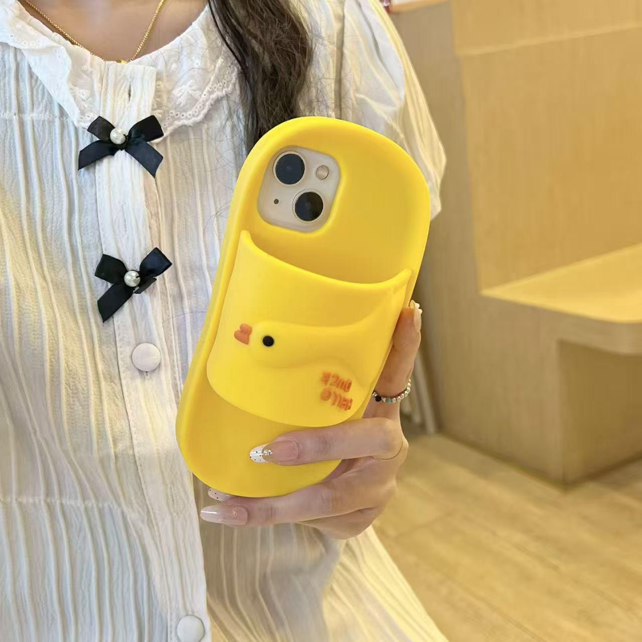 

Cartoon Lie Flat Duck Shark Slippers for iPhone 17/15/13 Pro Max Case iPhone 17 Pro Max