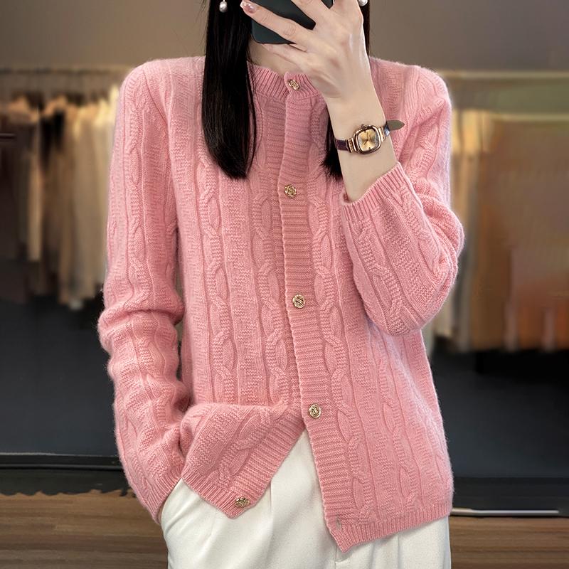 

Женский кашемировый кардиган Qinghe кашемир 30% кашемир 70% шерсть осенне-зимний кашемировый утолщенный кардиган мягкий и теплый XXL розовый