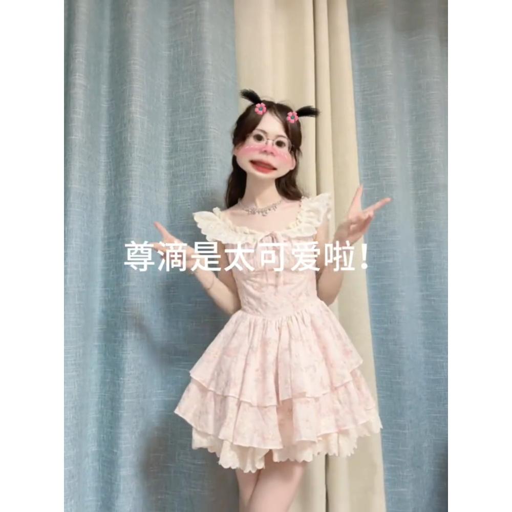 French Sweet Spice Girl Floral Dress Women's Summer Beauty Little Flying Sleeve Princess Cake Dress Design Sense Fluffy Dress