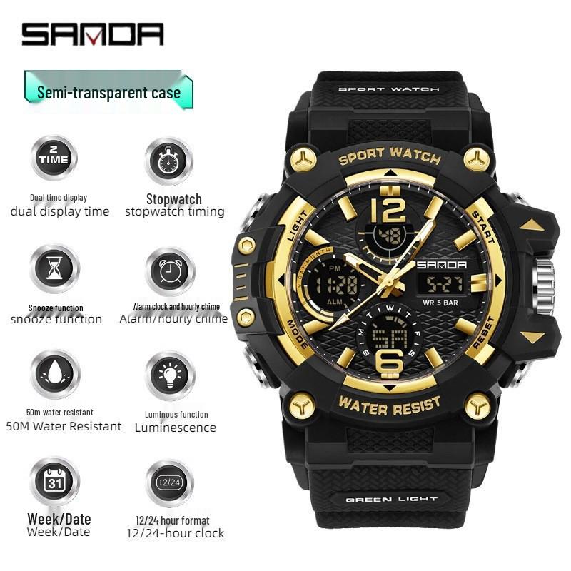 Sanda Men s Waterproof Multifunctional Outdoor Sport Wristwatch with Snooze Feature