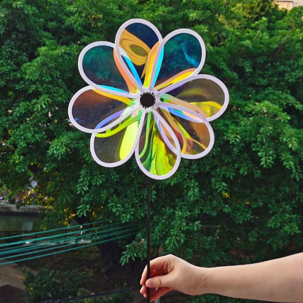 Eight Leaf Color Bird Repelling Windmill Outdoor Grounding Mounted Reflective Changing Windmill Kindergarten Children's Toys