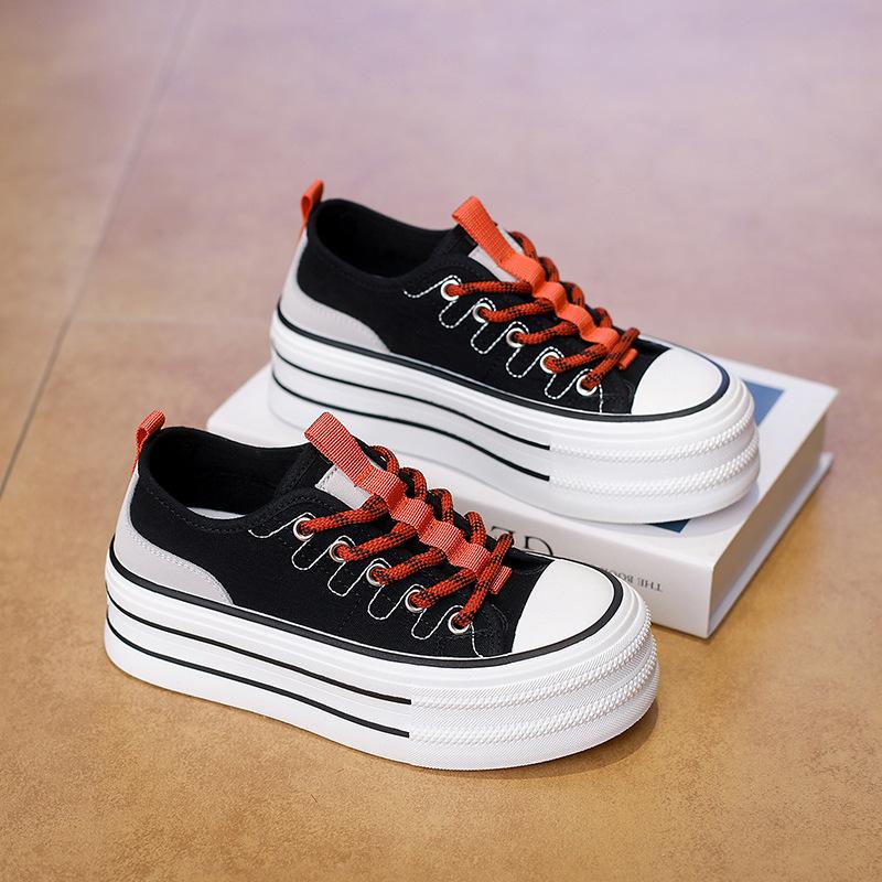Chunky Platform Sneakers for Women Low Top Canvas Shoes Summer Breathable Canvas Sneakers Women's Comfortable Slip on Casual Tennis Walking Shoes