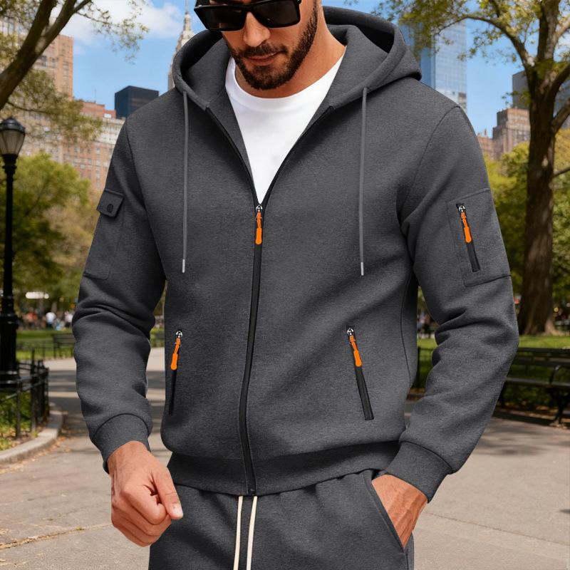 Herren Hoodie in großer Größe, locker, mit Fleece, Reißverschluss, Ärmeltasche, lässiges Sweatshirt für Sportbekleidung, lockere Passform, Cardigan für Herbst Winter 3XL