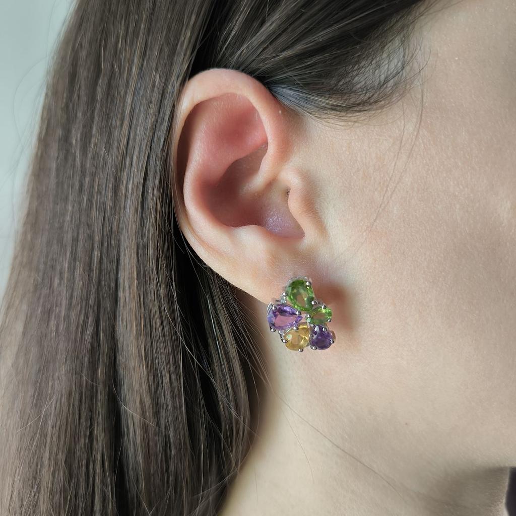 Серебряные серьги с натуральным аметистом, хризолітом, цитрином (2183327)