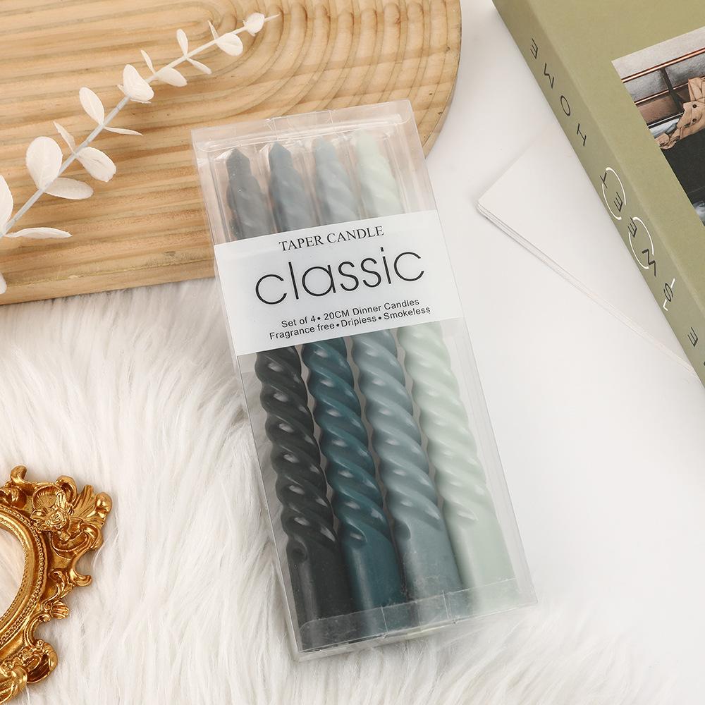 Gradient Color Threaded Long Rod Candle Home Romantic Wedding Decoration Spiral Rod Wax