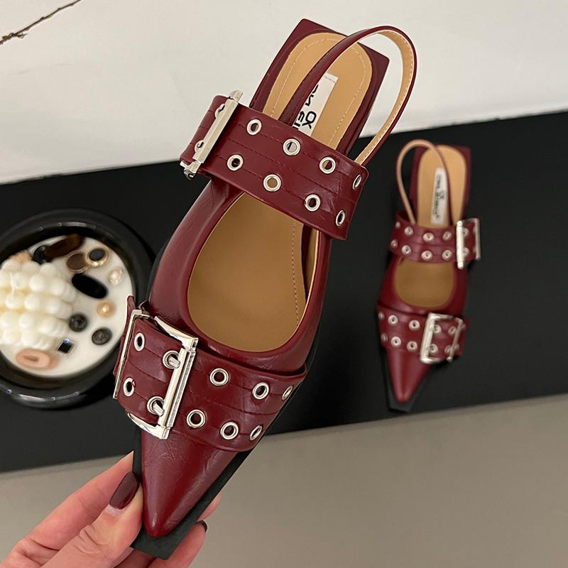 Flache Slingback Spitz zulaufende Sandalen Mules Damen Flach Mit Schuhen 2026 Designer Luxus Schnalle Mode Damen