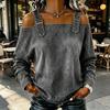 Women Shirt Adjustable Straps Off Shoulder Long Sleeve Pullover Tops Pure Color Denim Tops Travel Leisure Daily Wear