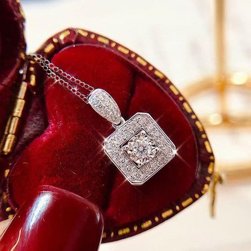 Ladies Square Pendant Necklace, Round Synthetic Zircon Design, Gorgeous Jewelry, Bride and Anniversary Gift
