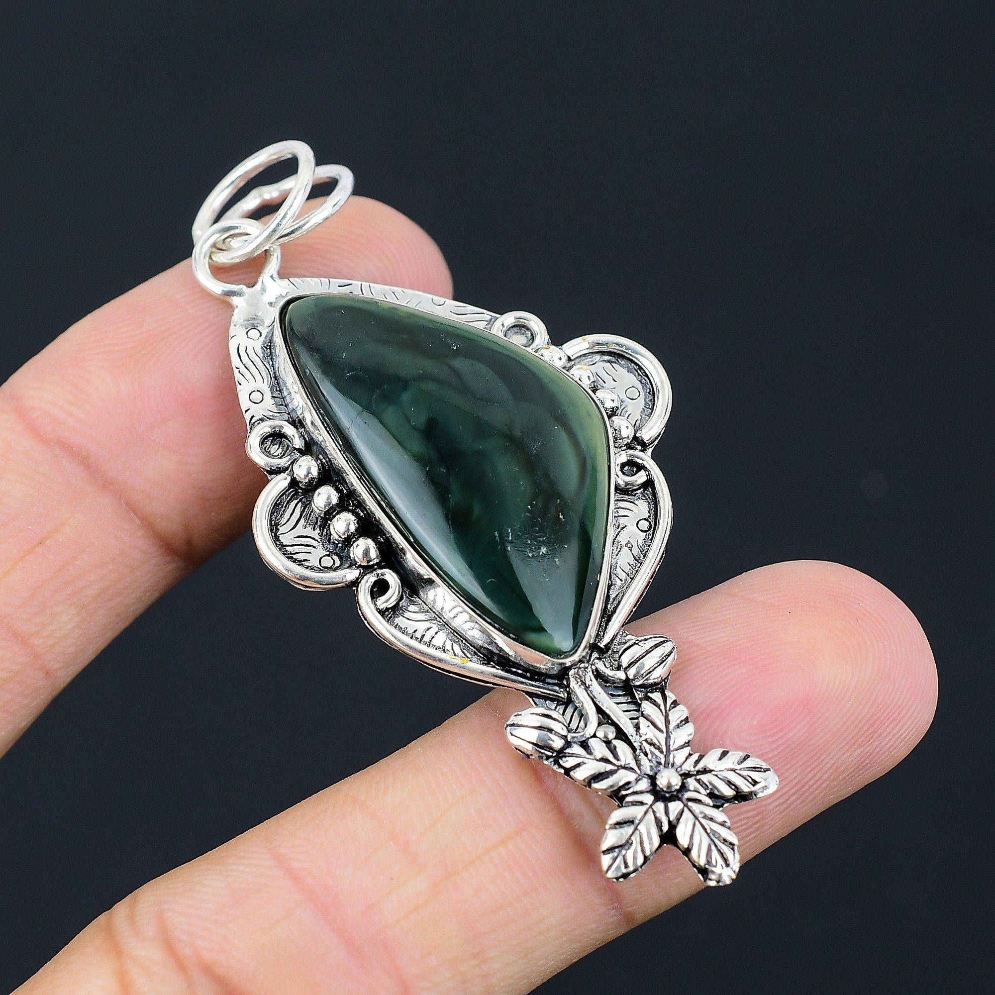 Gift For Women Pendant Flower 925 Silver Natural Imperial Jasper Gemstone