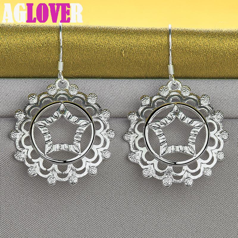 925 Sterling Silver Round Star Drop Earring Jewelry