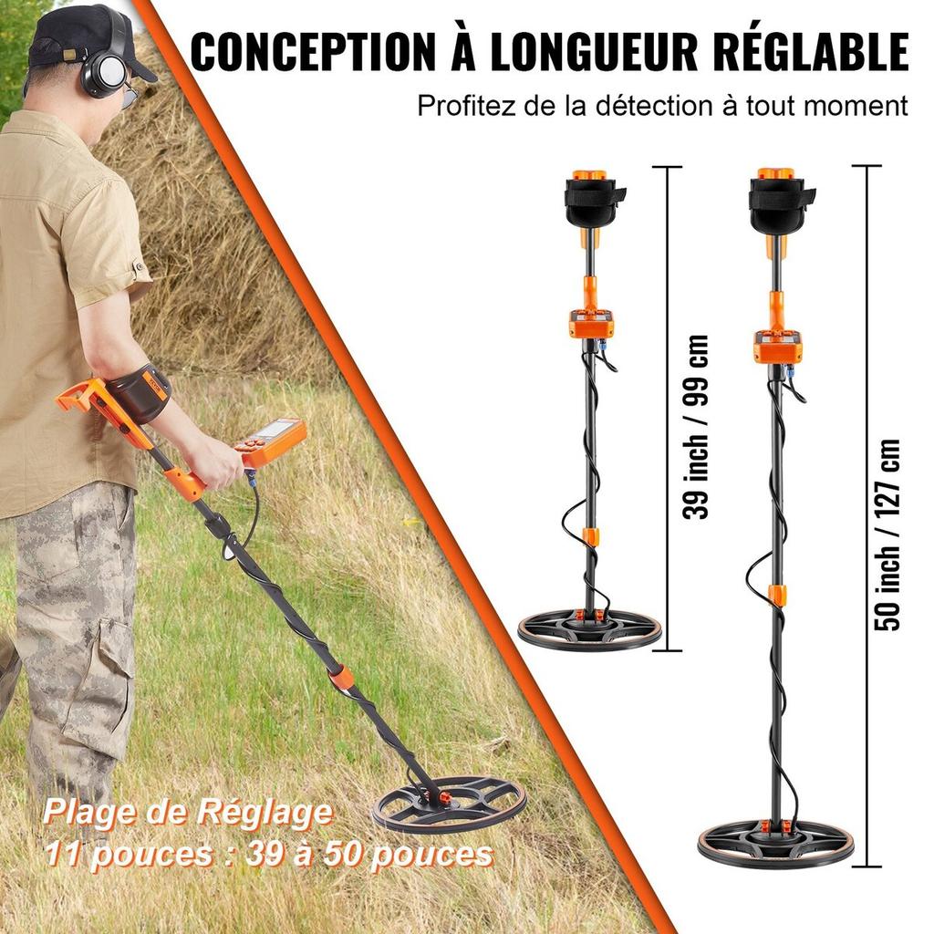 Waterproof Metal Detector, 12" Coil, Professional Rechargeable Gold Detector, 39-50 in Adjustable with LCD 7 Modes Advanced DSP Chip Bluetooth