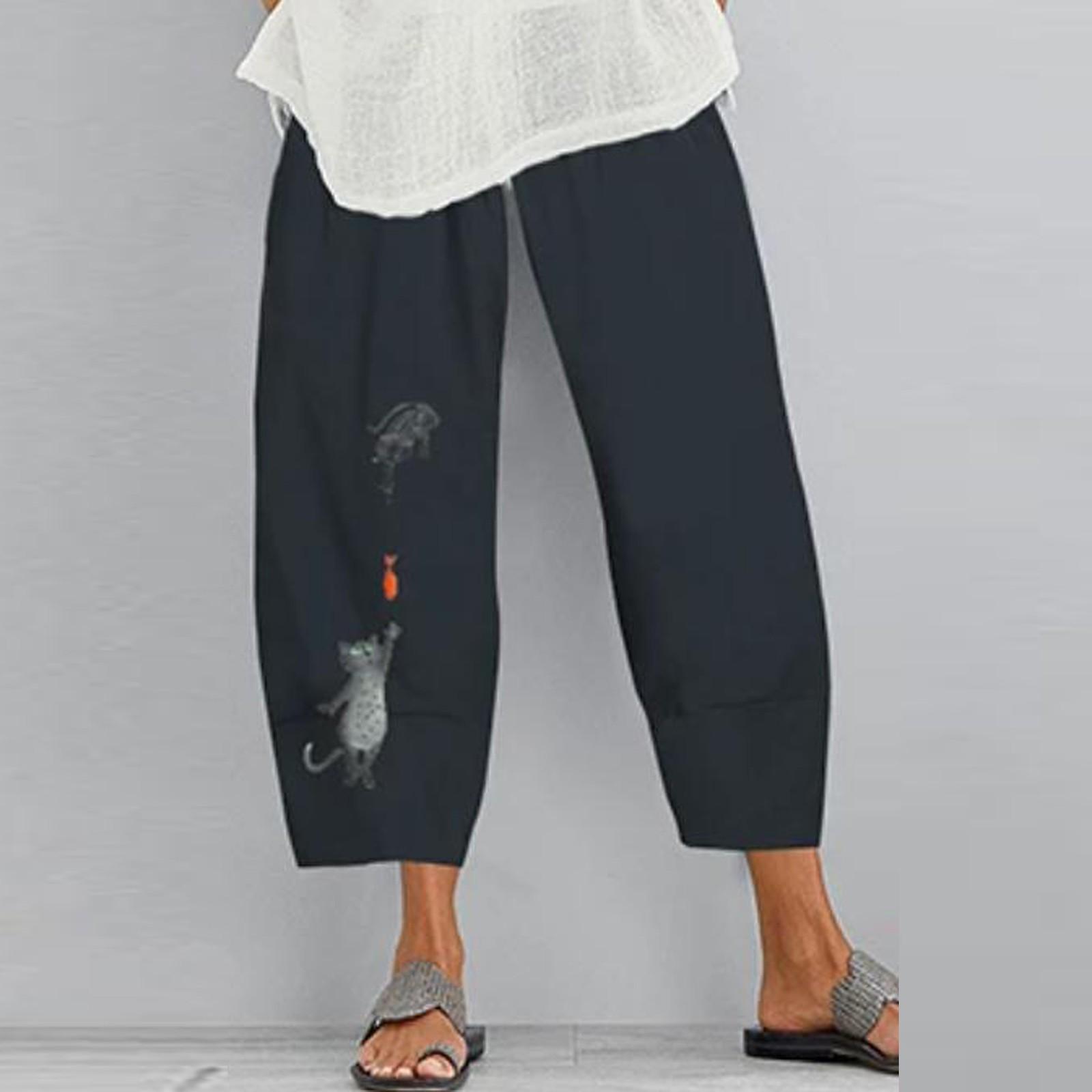 Fashion Women Lady Casual Print Elastic Waist Wide Beach Leg Pants Trousers S тёмно-синий