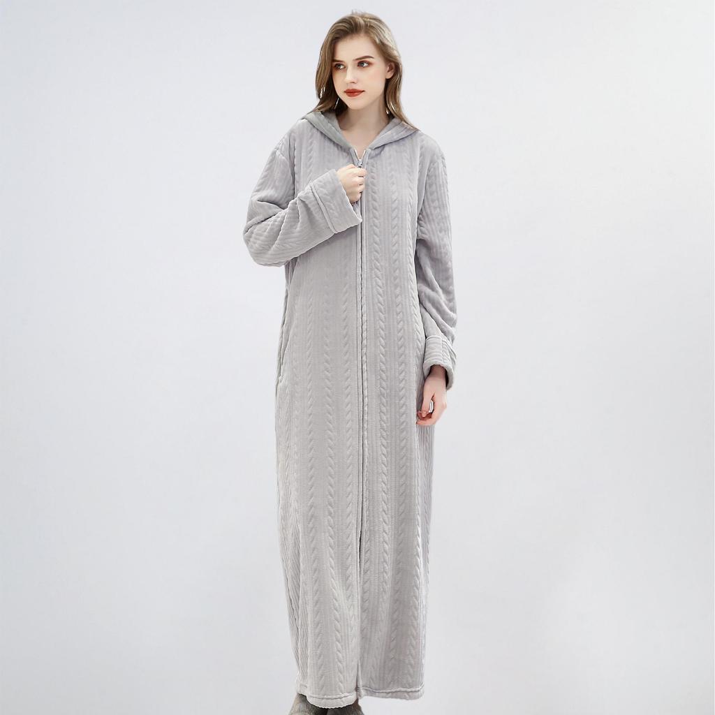 Unisex Extra Long Velvet Bathrobe - Plus Size, Thick, Warm Coral Fleece for Autumn & Winter, Maternity-Friendly Homewear