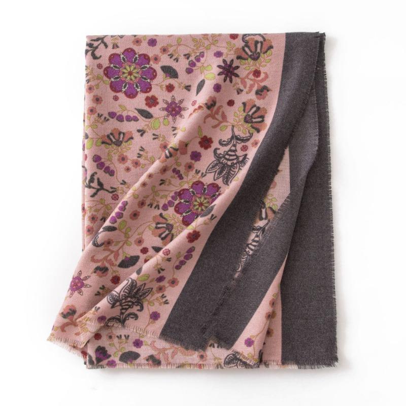 Womens Winter Printed Scarf Thick Warm Faux Cashmere Korean Style Shawl
