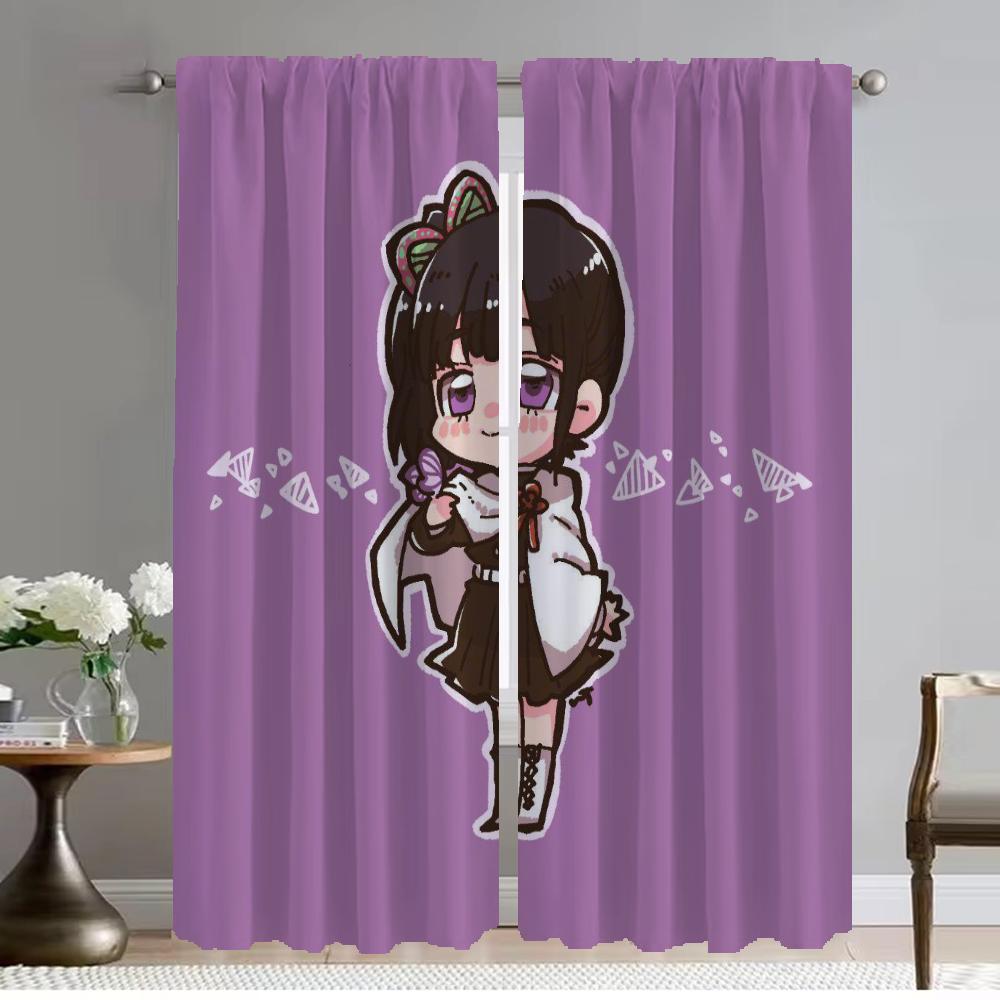 Home Interior Curtains 2 Pieces Demon Slayer Curtains Child Room Blackout Curtain for Room 2 Panel Shades Partition Living