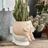 Funny Face Toilet Planter Decorative Resin Head Plant Pot Cute Face Planter with Drainage Hole for Succulents Small Houseplants Outdoor Use