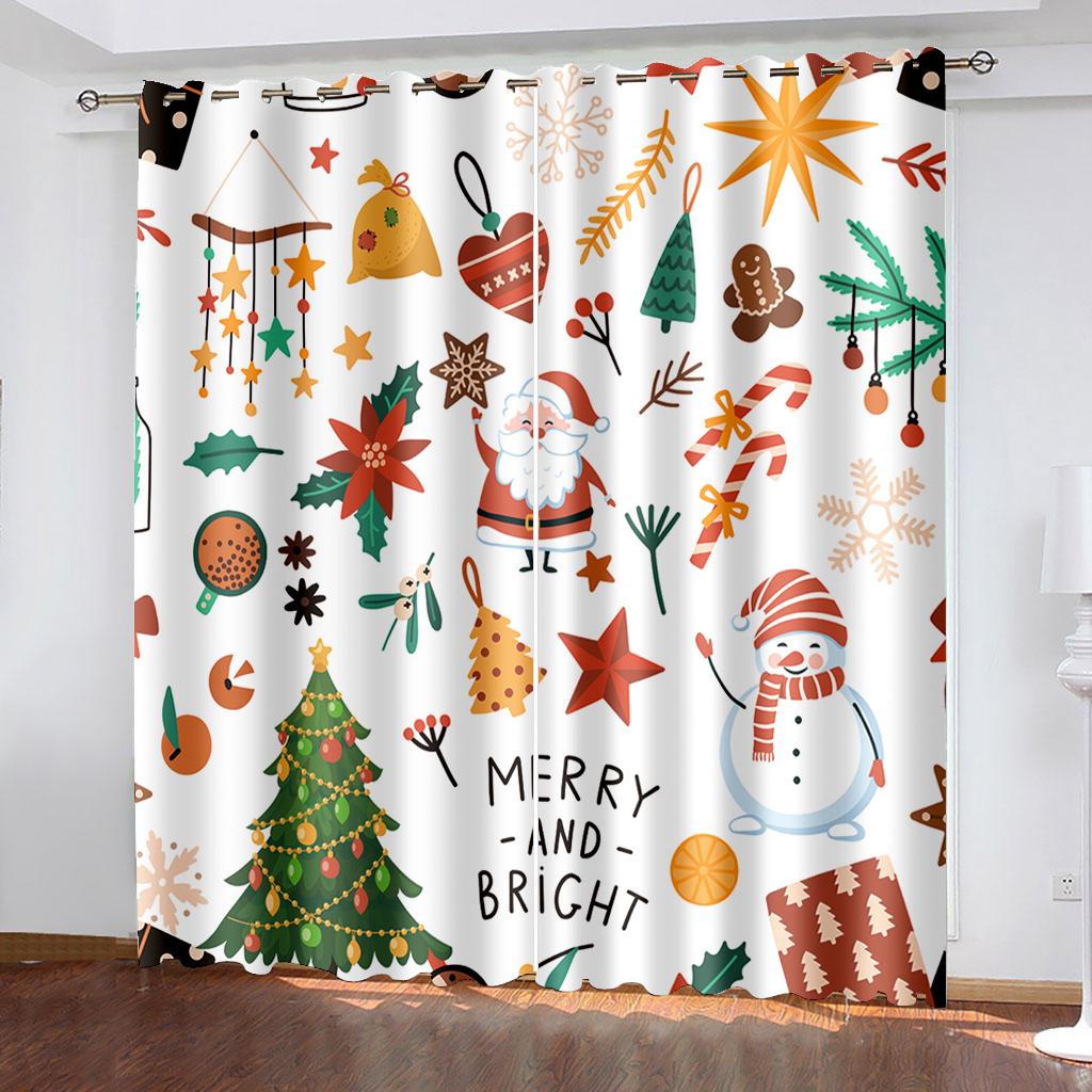 Flower Style Christmas Curtain Decoration Cartoon Santa Curtain Elk Snowman Christmas Tree Children's Room Decoration