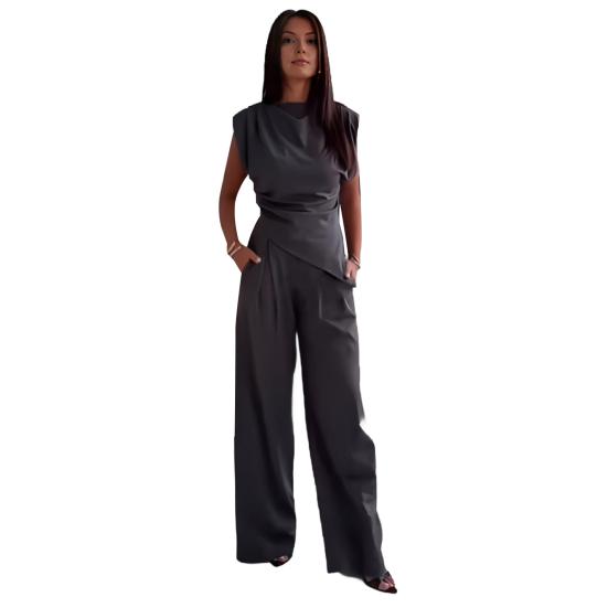 Women Two Piece Outfits Summer Sleeveless Irregular Hem Top And Wide Leg Pants Set Casual Business Office Set