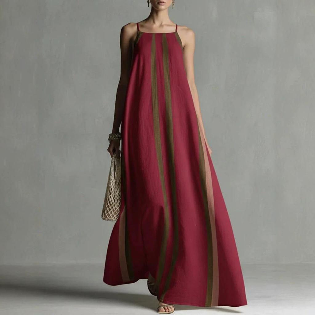 2026 Cross Stripe Women's Summer Maxi Camisole Dress - Loose, Beach Vacation Style, European & American Fashion