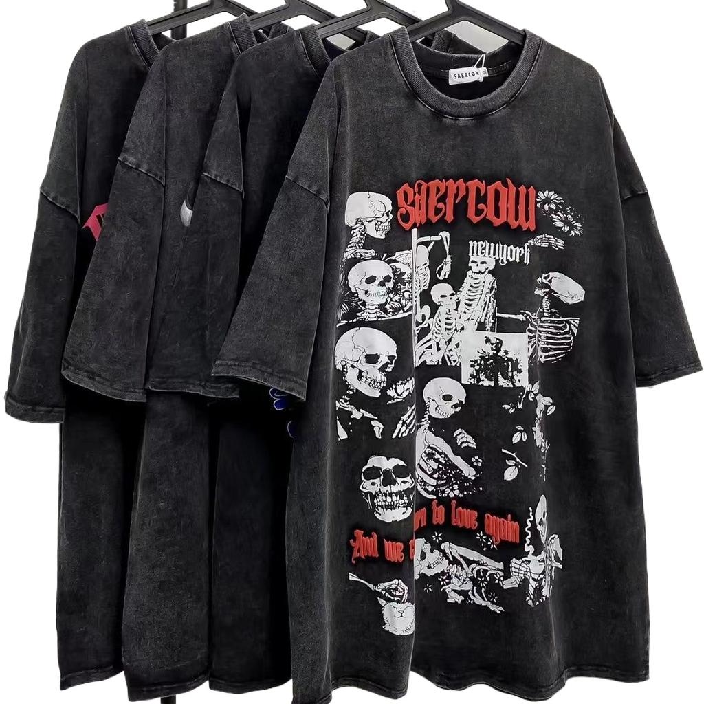 Y2K Vintage Gothic Skull Graphic Print T-Shirt Women Oversized Casual Pure Cotton Short Sleeve T shirt Streetwear Women Cropped Top