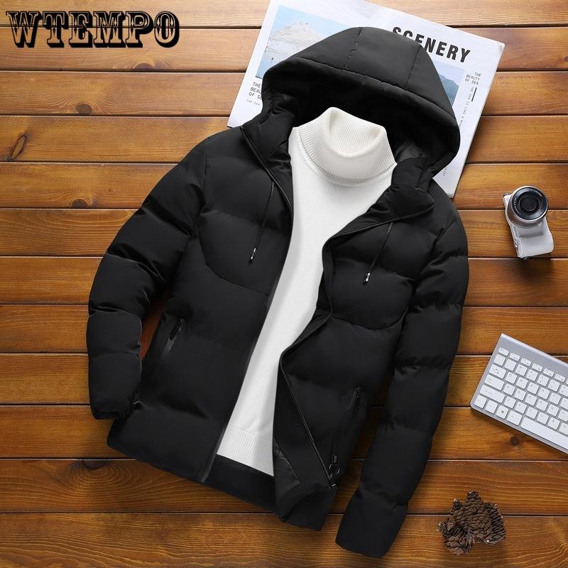 Hooded Down Jacket for Men Winter Warm Sports Cotton-padded Jacket Casual and Trendy Men's Solid Color Thickened Cotton-padded Jacket