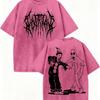 Men's Washed Solid Color T-shirt with Printed Patterns - Loose and Trendy Oversized Version, Retro and Vintage Style, Versatile and Casual