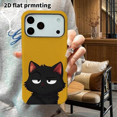 Phone Case: 2D Flat Design Suitable for iPhone 18, 17, 16, 15, 14, 13 Pro Film Protective Case, Couple Style, Indifferent Black Cat, Christmas and Hal