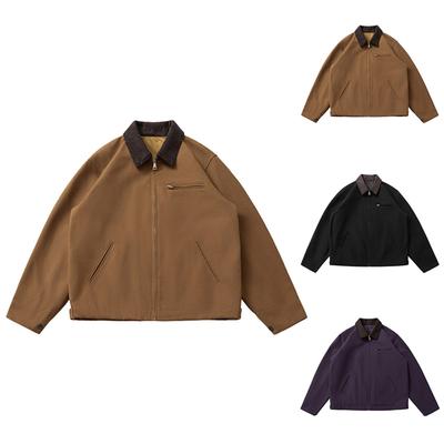 Ανδρικό Χειμωνιάτικο Μπουφάν με Φερμουάρ, Πολλαπλές Τσέπες, Μονόχρωμο, Ρετρό Κλασικό