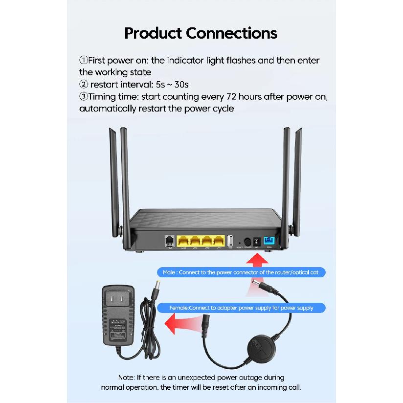 5V-15V WiFi Router Reset Rebooter Automatic Restart Cable 72 Hours WiFi Router Timing Automatic Power Off Reset Control Line