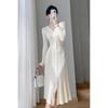 Women's French Style Long Knit Sweater Dress, Slim Fit, Single-Breasted, for Autumn and Winter