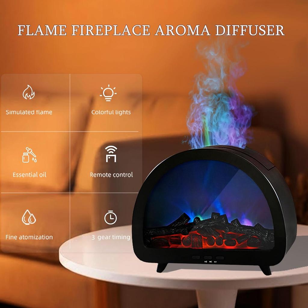 2026 Aktualisierter 12-Farben-Flammen-Kamin-Aroma-Ätherisches-Öl-Diffusor, 250 ml USB-Schreibtisch-Geräuschloser Kaltnebel-Luftbefeuchter mit Timer-Auto-Off-Schutz