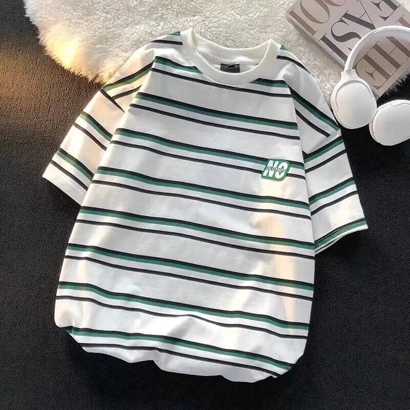 

2025 летняя новая полосатая графическая футболка для женщин модные топы белые синие женские футболки harajuku унисекс повседневные уличные футболки y2k топ XXL белый