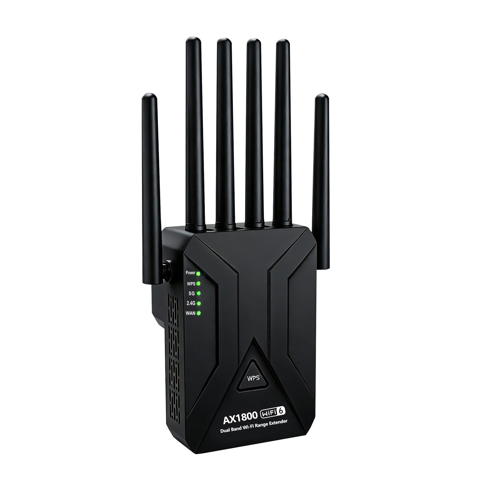 KEBIDU AX1800 WiFi6 Reichweitenverlängerer Dualband 2,4G & 5GHz Drahtloser Repeater, 6 Antennen, 3-in-1 Repeater/Router/AP-Modus WiFi Signalverstärker für Zuhause EU Plug Black