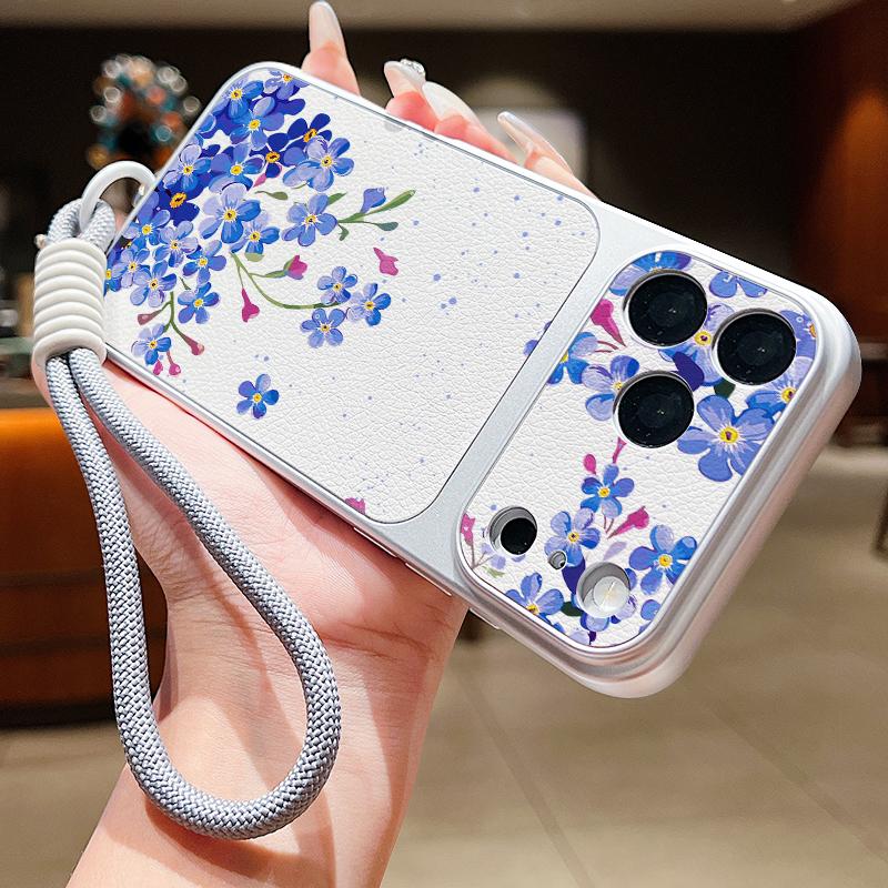 Colorful Flowers Print Leather Lanyard Case For iPhone 18 Pro Max Hybrid TPU+PU Anti-skid Soft Cover For iPhone 17 16 15 14 13 Pro Max