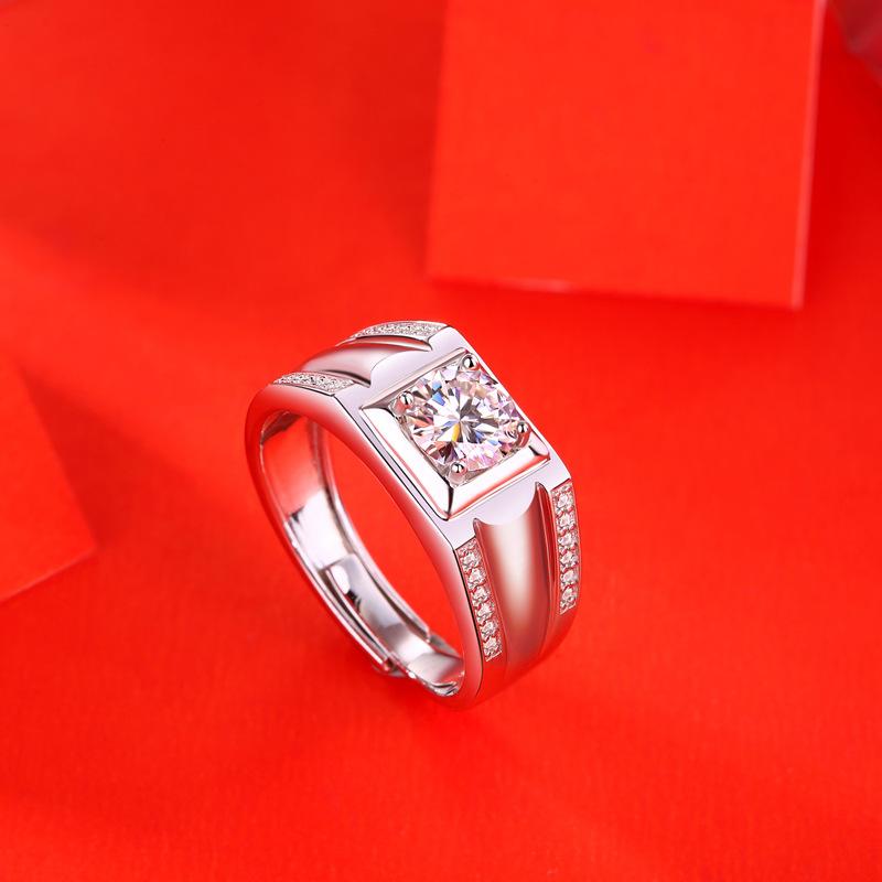 Bague Ringen S925 Silver Inlaid 1ct Moissanite Personality Handsome Men's Fashion Adjustable Ring
