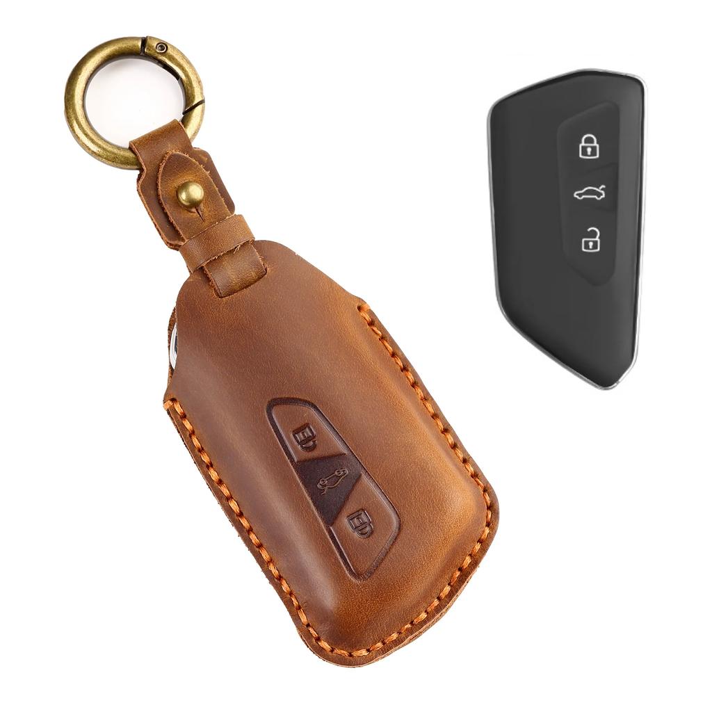 Leather Car Key Case Cover for VW Volkswagen Golf 8 MK8 ID.3 ID.4 Cupra Skoda Octavia A8 SEAT MK4 2020 2021 Formentor Tarraco