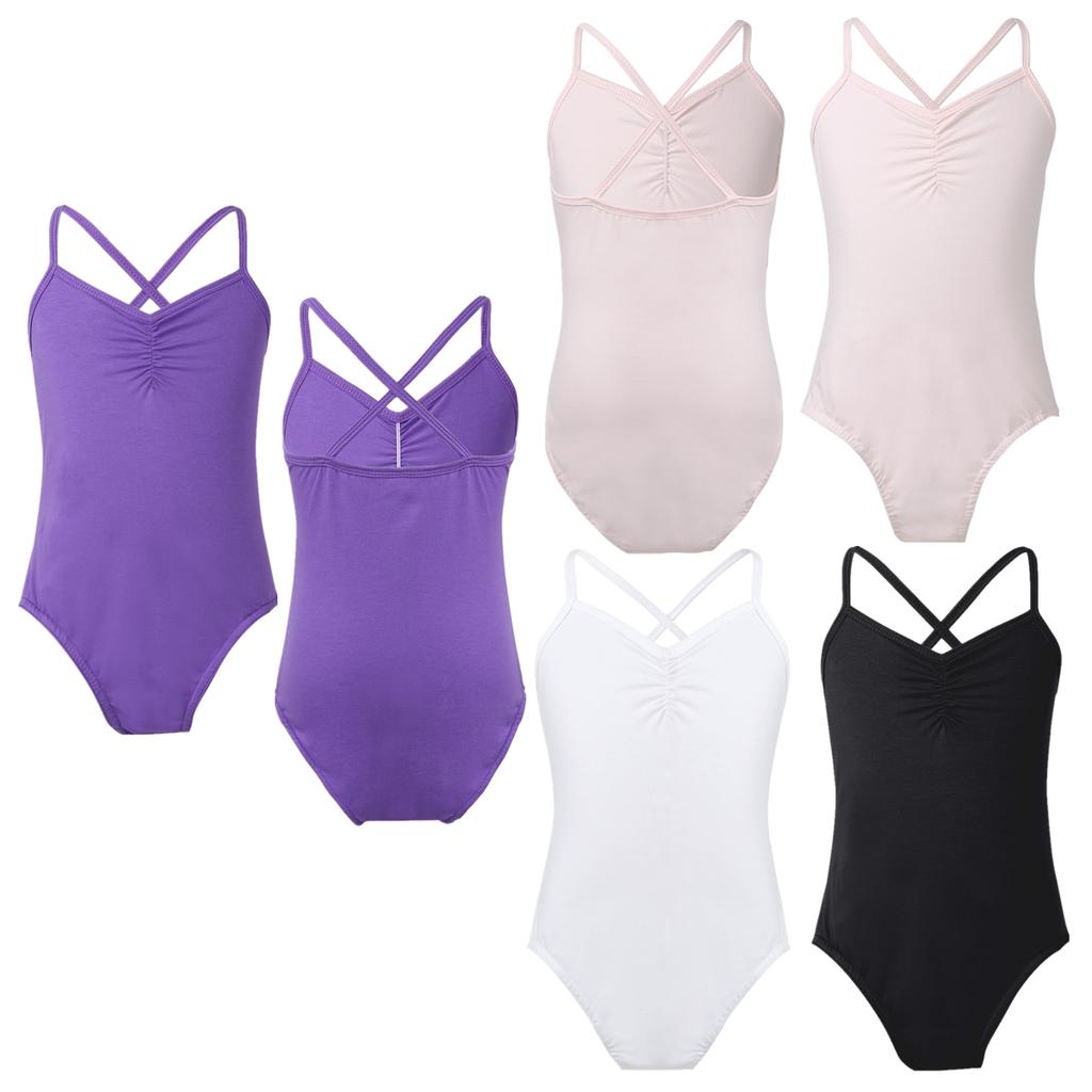 Kids Girls Ballet Tutu Dress Spaghetti Strap Criss Cross Ballet Dance Leotard Bodysuit Costume