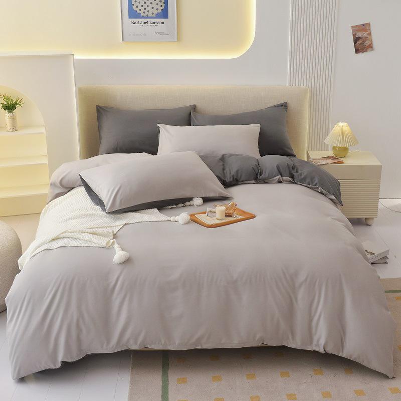 "Pure Color Sanded Four-Piece Bedding Set - Simple Style Quilt, Bedsheet for Dorms, Autumn/Winter."