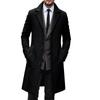 Men's Wool Mid-Length Overcoat Slim Fit Trench Coat for Fall and Winter