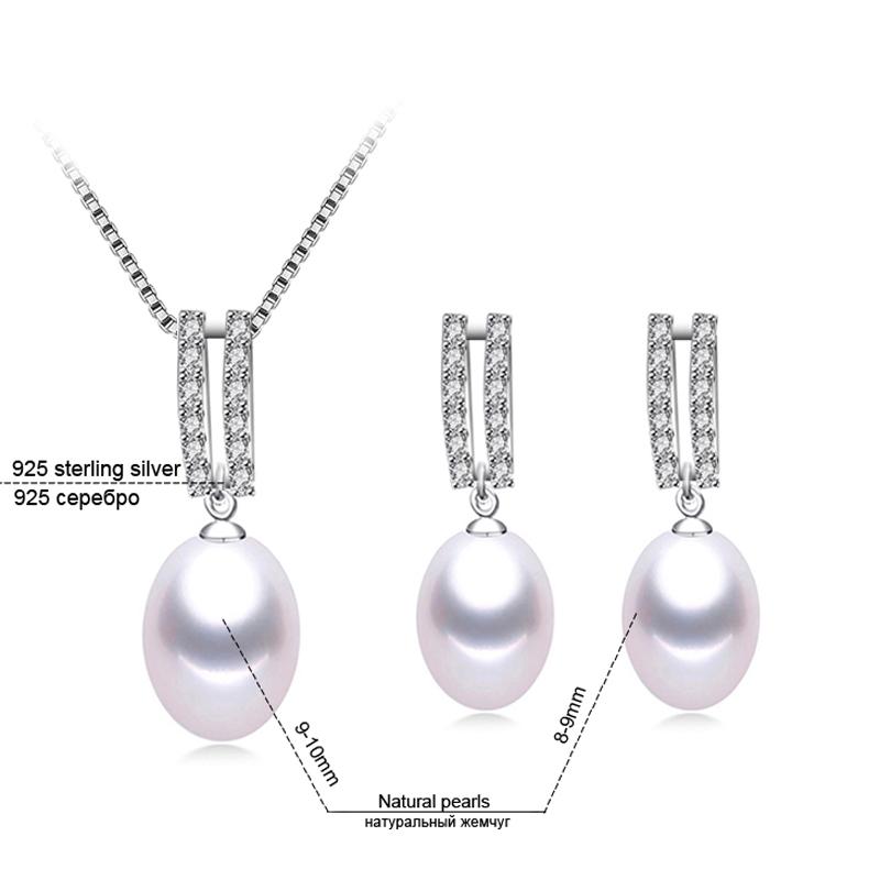 Genuine Natural Pearl Necklace And Earrings Set 925 Silver For Women,Trendy Pearl Jewelry Set Wife Mother Birthday Gift White