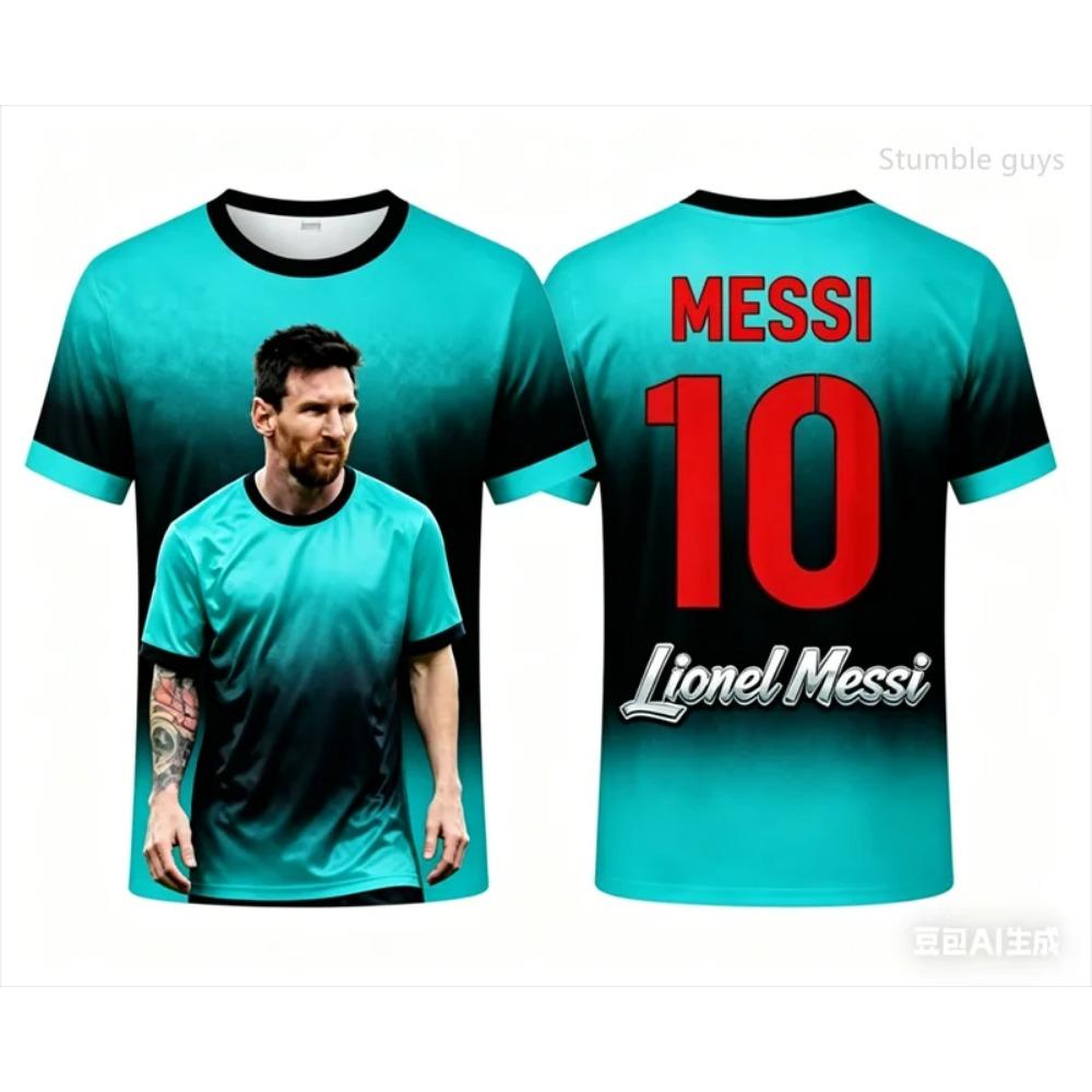 Camisa de Futebol Manga Curta Assinada Conjuntamente Edição Especial Messi Uniforme de Treino de Futebol Camisa Respirável Camisetas Familiares para Crianças